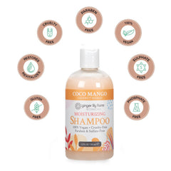 Ginger Lily Farms Botanicals vegan and gluten-free shampoo ingredients display.