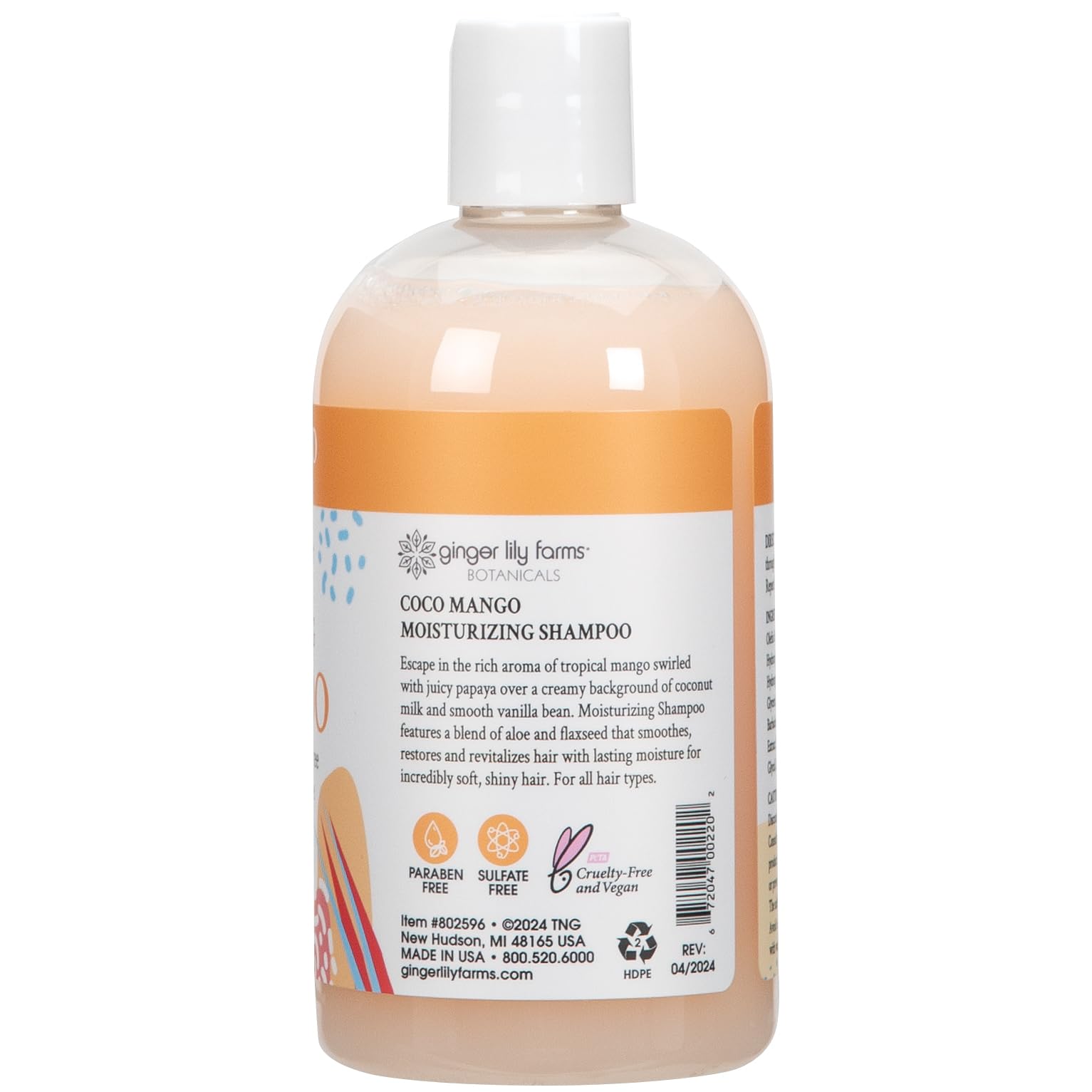 Ginger Lily Farms Coco Mango shampoo lather close-up with tropical scent.