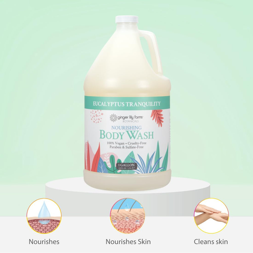 Ginger Lily Farms Botanicals Nourishing Body Wash 1-gallon refill reduces plastic waste.