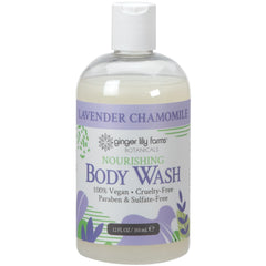 Ginger Lily Farms Botanicals Nourishing Body Wash bottle front with lavender chamomile scent for daily refreshment.