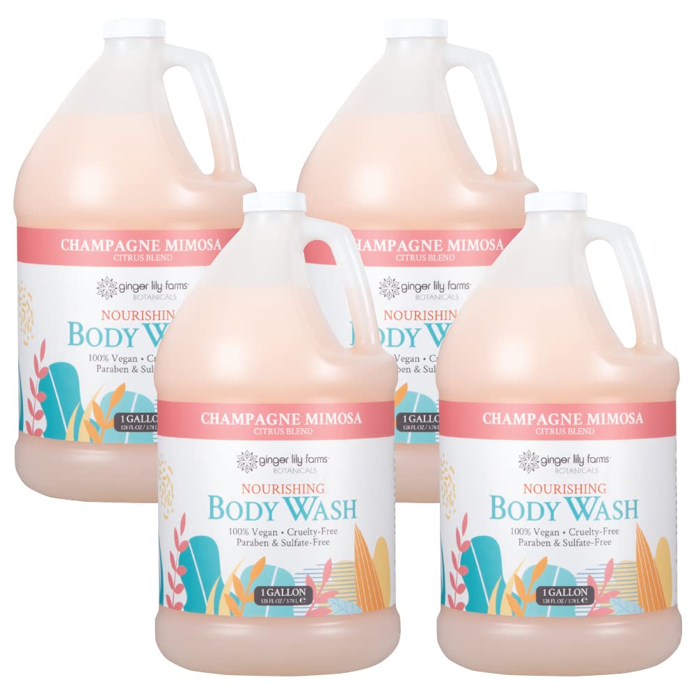 Ginger Lily Farms Botanicals Champagne Mimosa bottle with citrus scent and creamy lather.