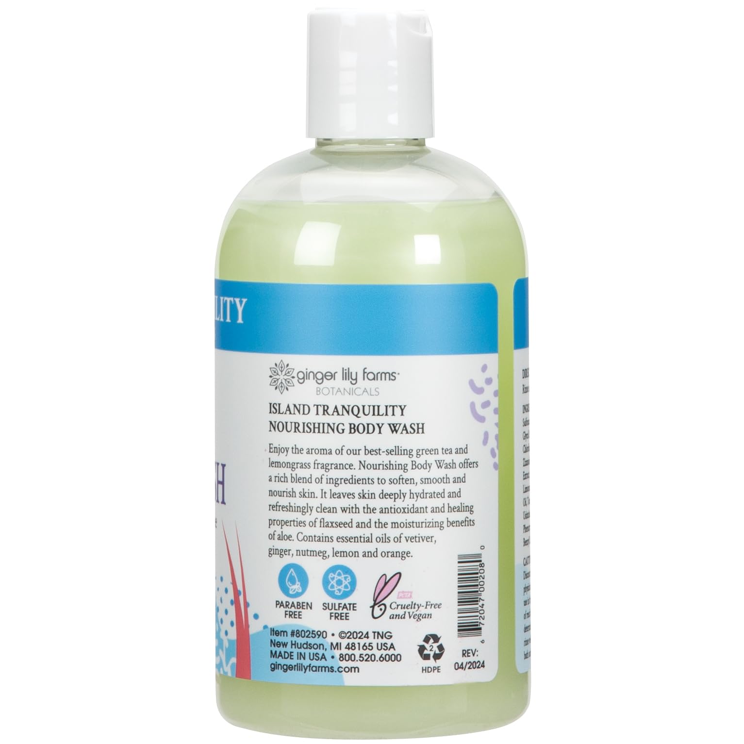 Ginger Lily Farms body wash foamy lather with green tea and lemongrass scent.