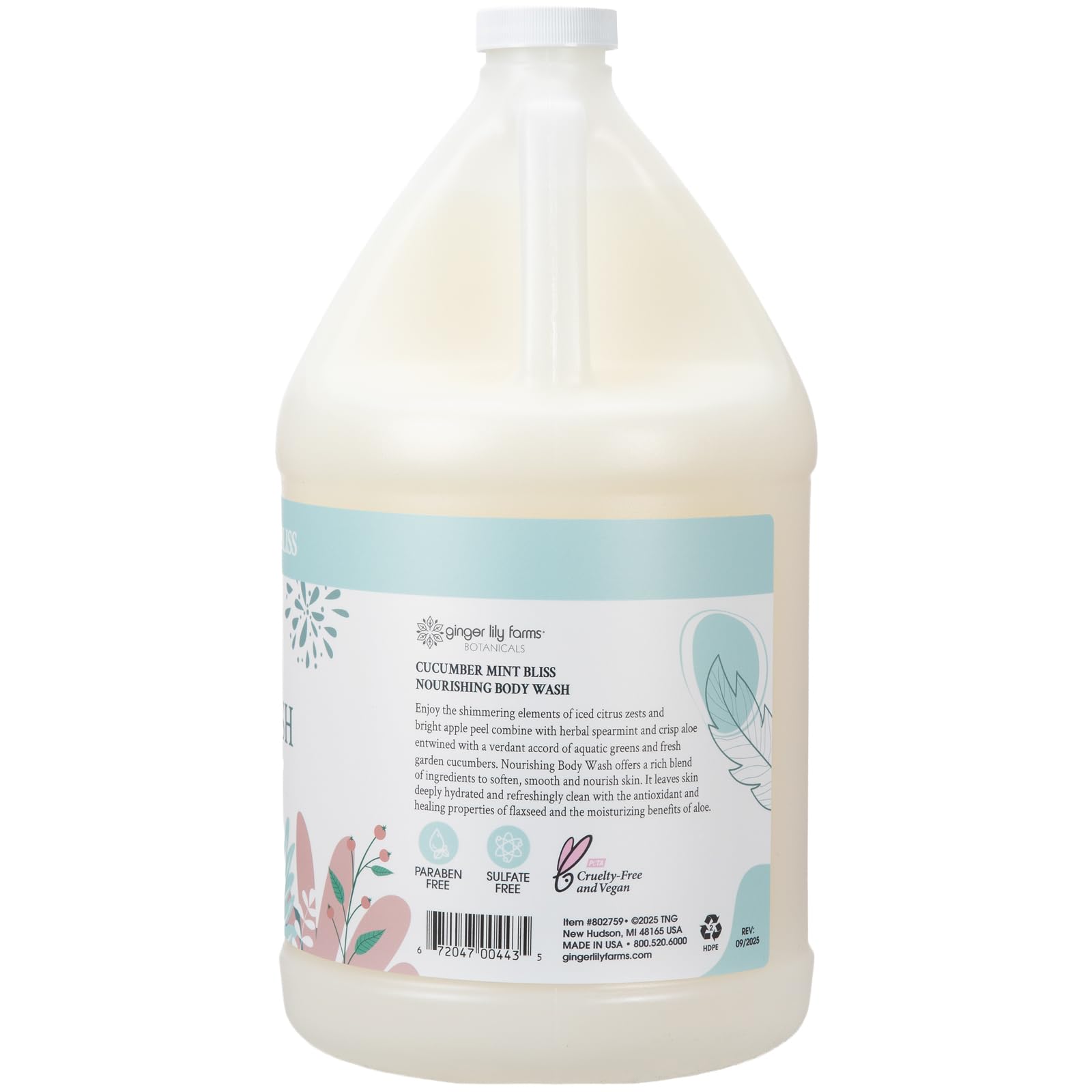 Close-up of flaxseed and aloe ingredients in Ginger Lily Farms Botanicals Nourishing Body Wash
