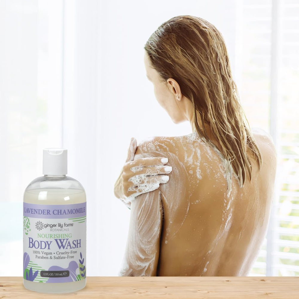 Ginger Lily Farms Botanicals Nourishing Body Wash packaging signals a 12 oz bottle.