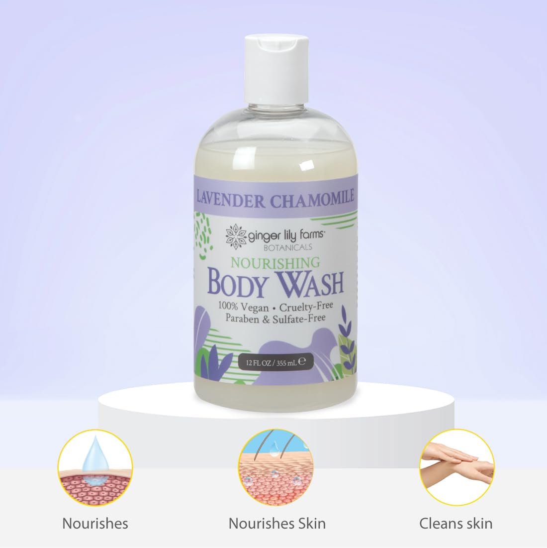 Ginger Lily Farms Botanicals Nourishing Body Wash pump top shows easy, mess-free dispensing.