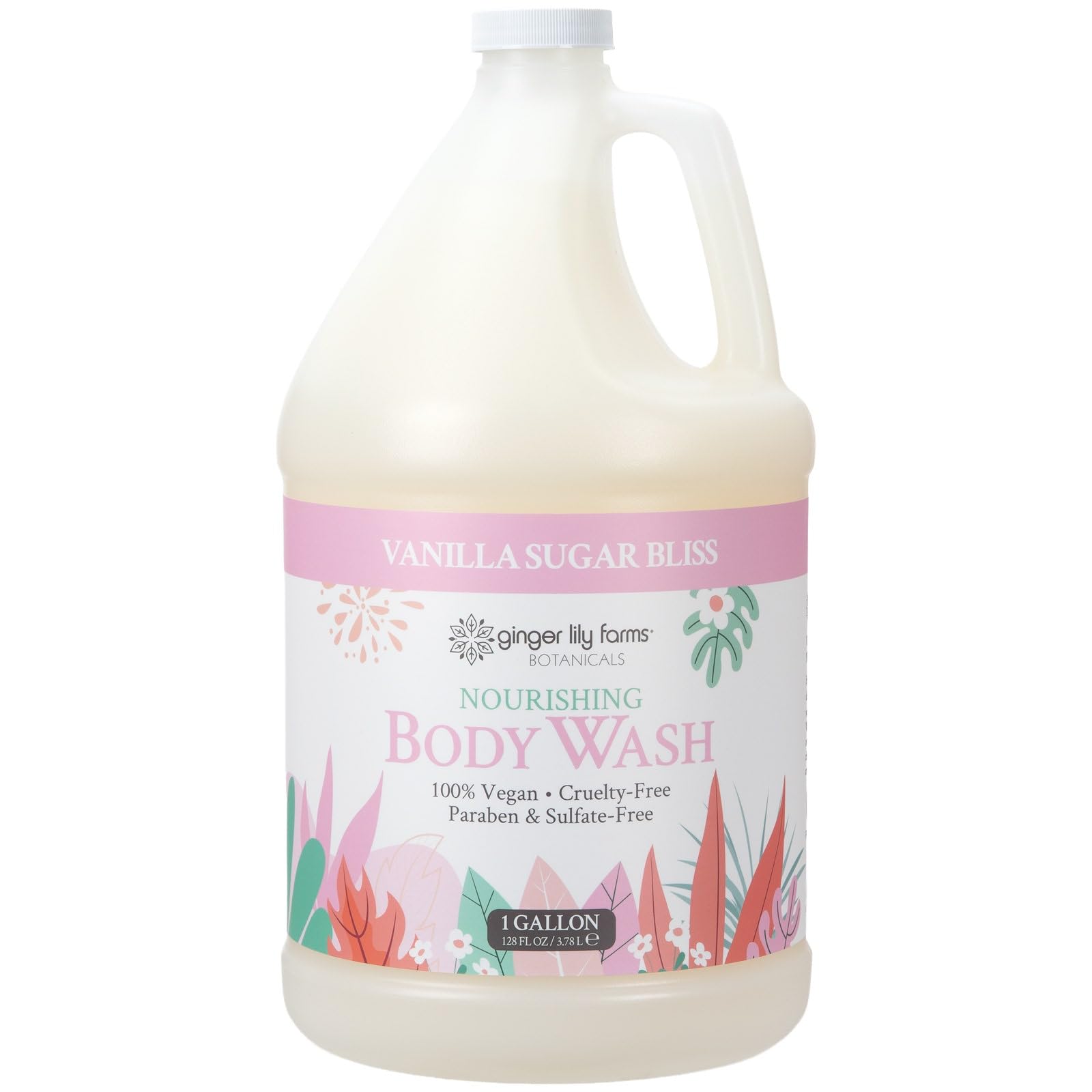 Ginger Lily Farms Botanicals Nourishing Body Wash bottle pour showing the product