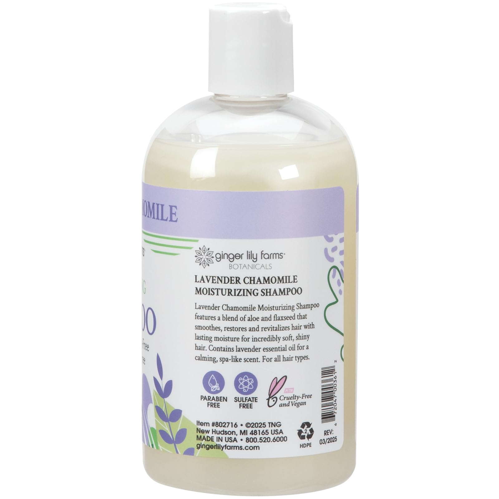 Ginger Lily Farms Botanicals shampoo lather close-up delivering deep hydration.