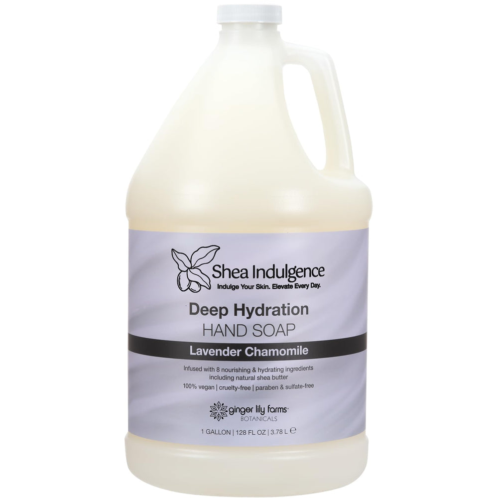 Ginger Lily Farms Botanicals Shea Indulgence bottle pour for smooth, luxurious hand washing.