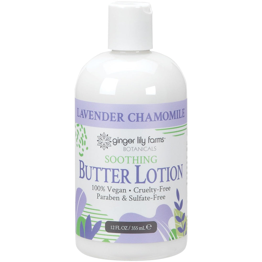 Ginger Lily Farms Botanicals Soothing Butter Lotion bottle after shower provides lightweight hydration.