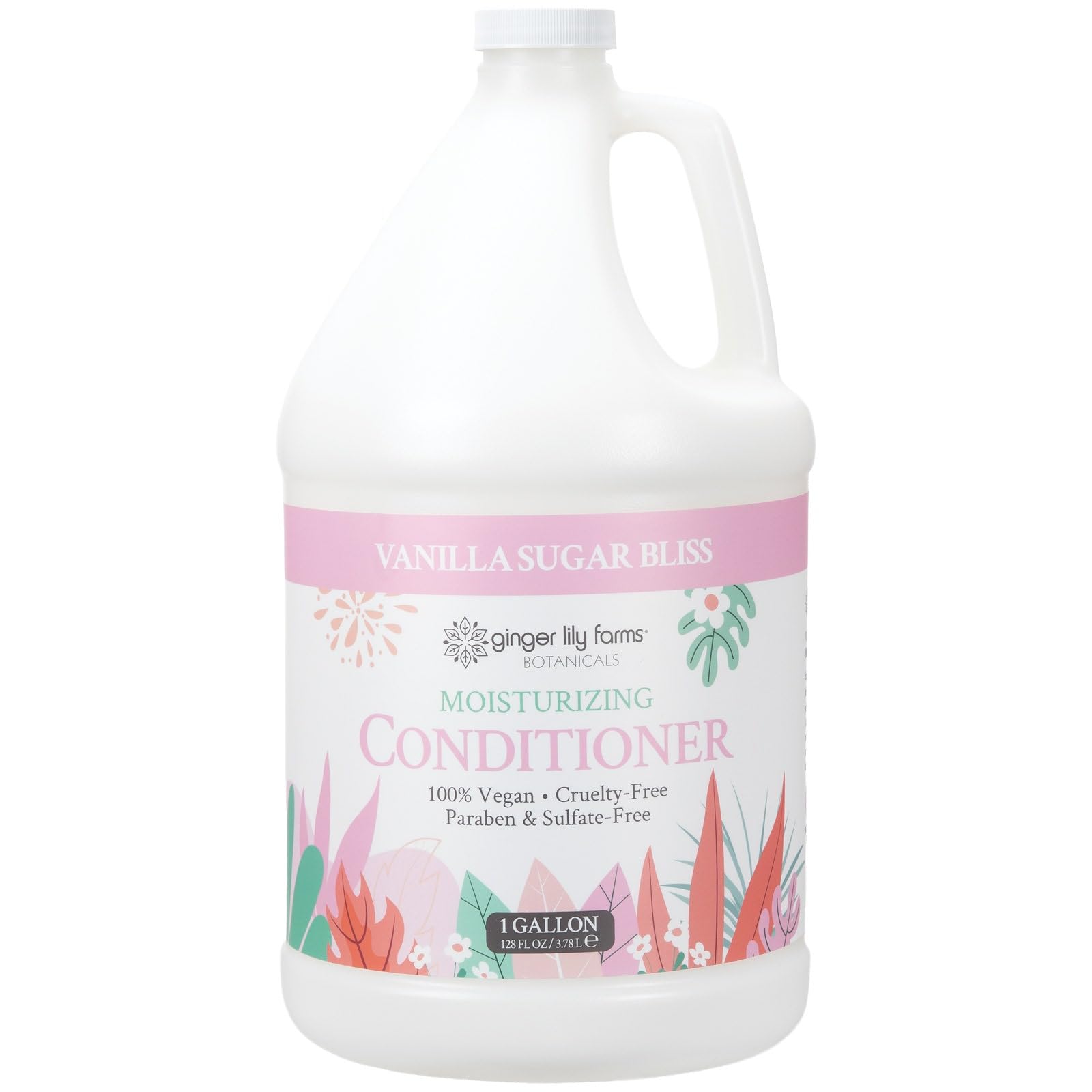 Ginger Lily Farms Botanicals Vanilla Sugar Bliss conditioner bottle poured for smooth hair