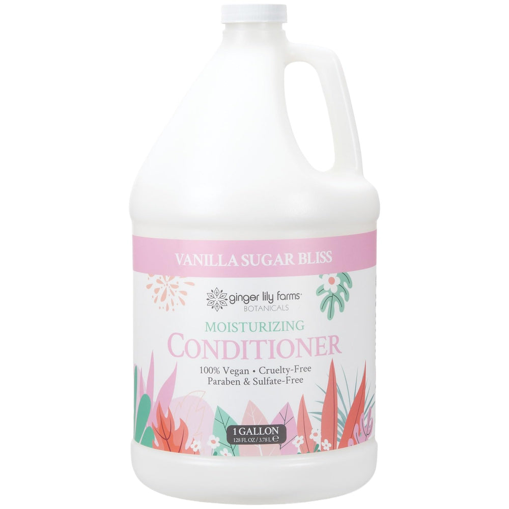 Ginger Lily Farms Botanicals Vanilla Sugar Bliss conditioner bottle poured for smooth hair