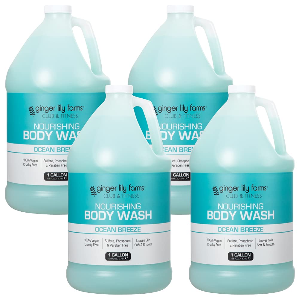 Ginger Lily Farms Club & Fitness body wash bottle with Ocean Breeze scent for post-workout refreshment