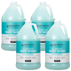 Ginger Lily Farms Club & Fitness body wash bottle with Ocean Breeze scent for post-workout refreshment