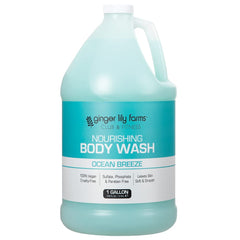 Pouring Ginger Lily Farms Club & Fitness bottle into a gym dispenser for easy refills