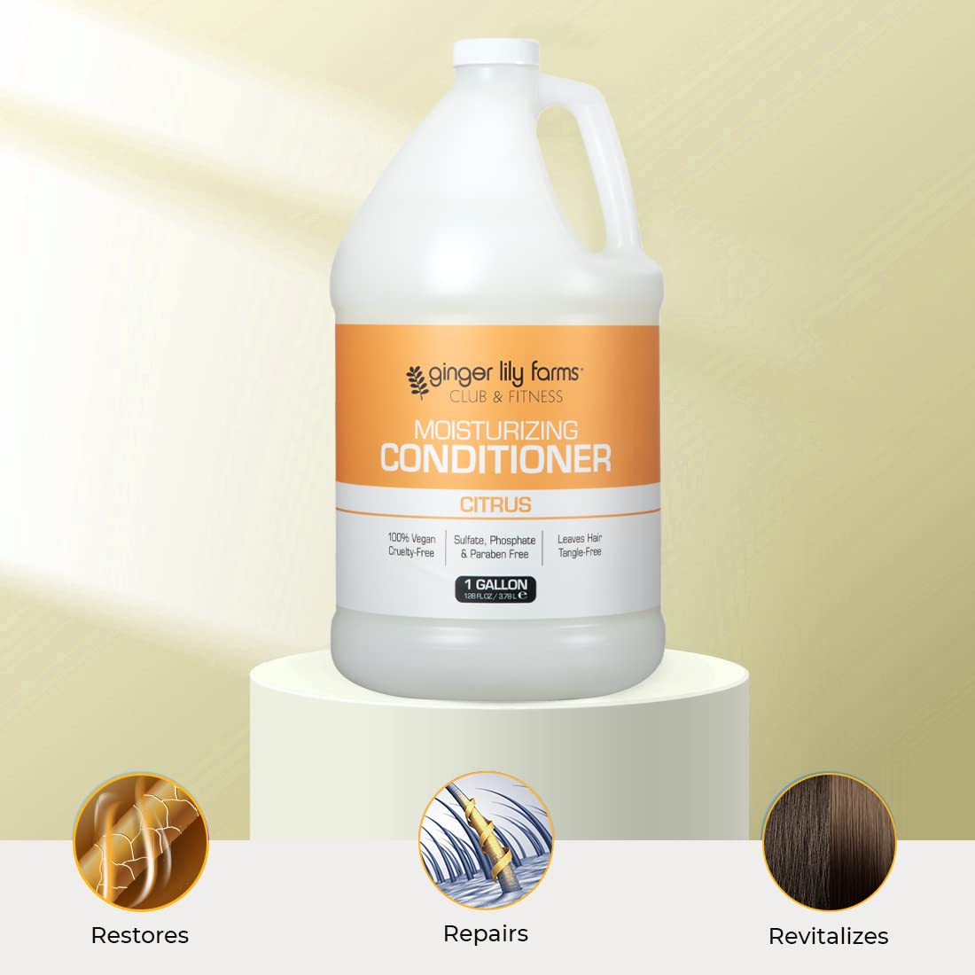 Ginger Lily Farms 1-gallon pack of four bottles stacked for gym and spa refills