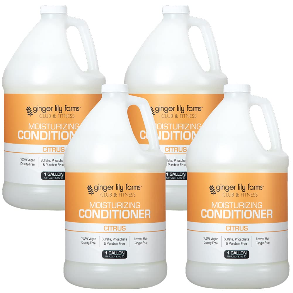 Ginger Lily Farms Club & Fitness Citrus Moisturizing Conditioner bottle front, showcases vegan formula for daily hydration