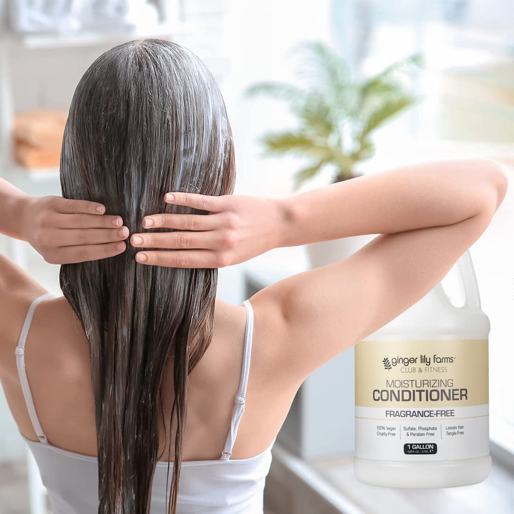 Shower refill in gym or spa using Ginger Lily Farms conditioner