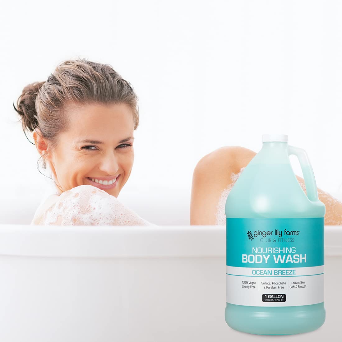 Ginger Lily Farms Club & Fitness 1-gallon eco-packaging for facilities.
