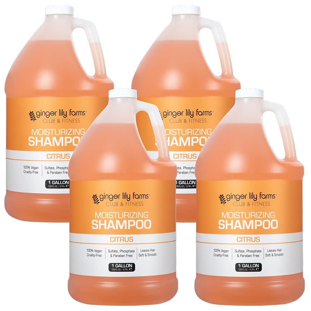 Ginger Lily Farms bottle close-up shows moisturizing formula for all hair types.