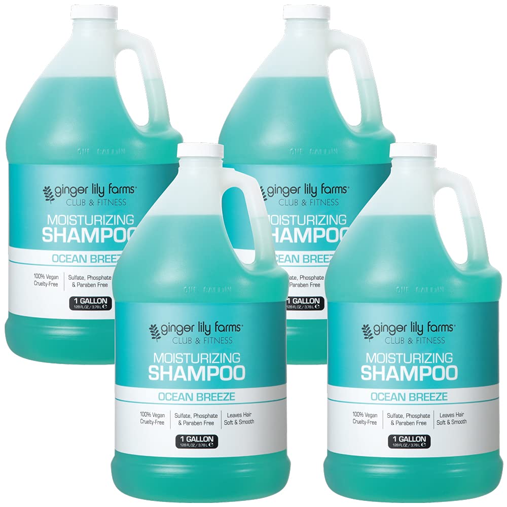 Ginger Lily Farms Club & Fitness shampoo bottle with ocean breeze scent for soft, hydrated hair