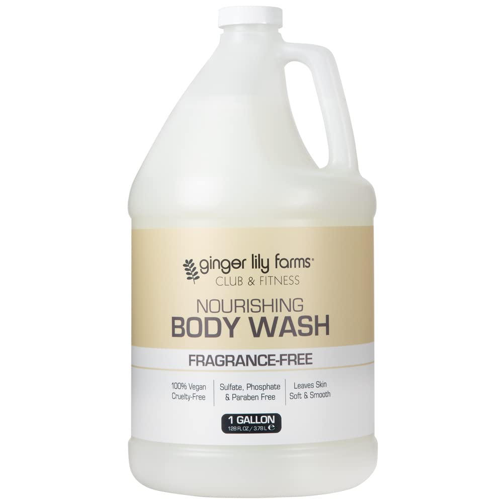 Ginger Lily Farms Club and Fitness body wash bottle with fragrance free formula for sensitive skin