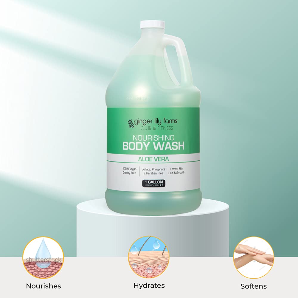 Ginger Lily Farms Club and Fitness Nourishing Body Wash cruelty-free badge on packaging.
