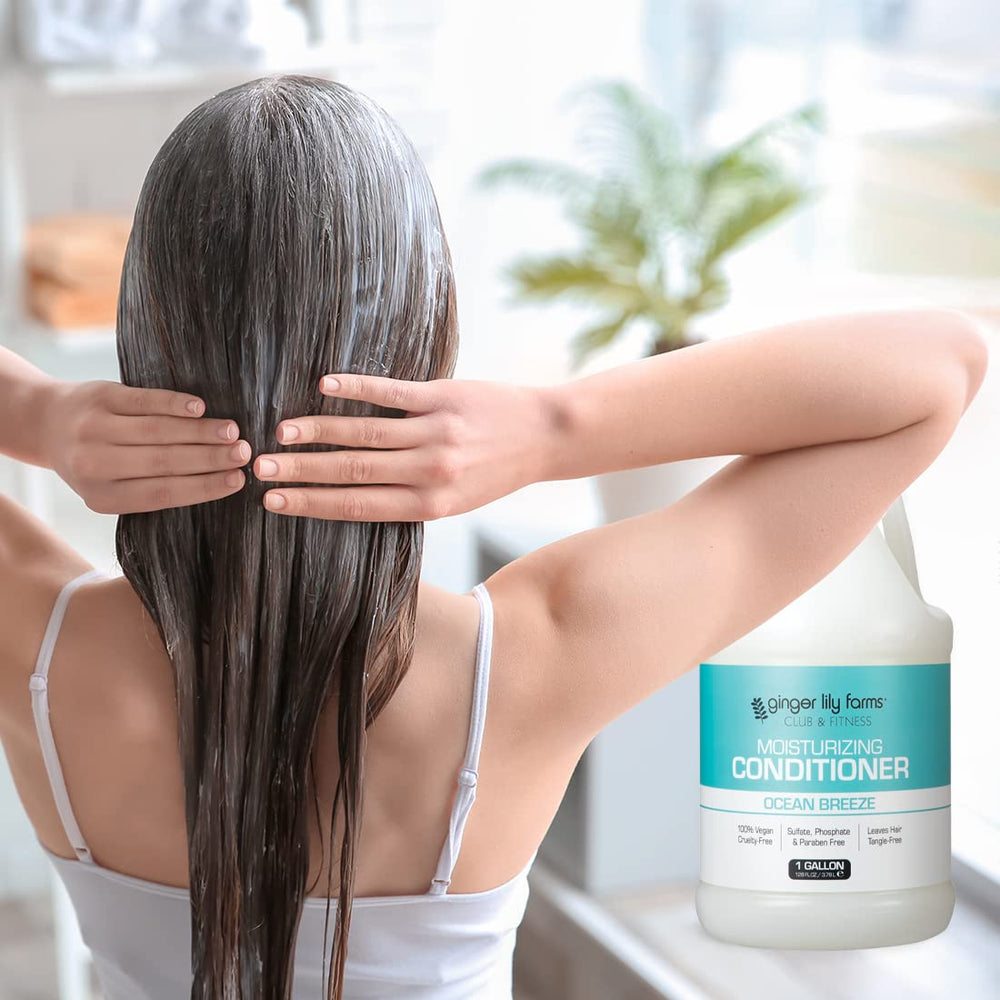 Ginger Lily Farms Club & Fitness Ocean Breeze conditioner suitable for all hair types.