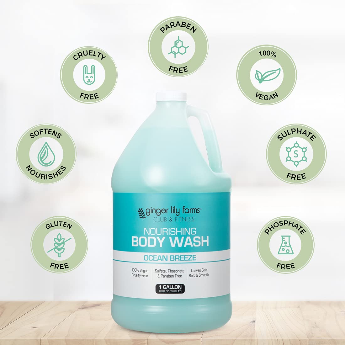 Ginger Lily Farms Club & Fitness refill dispenser ready for gym showers.