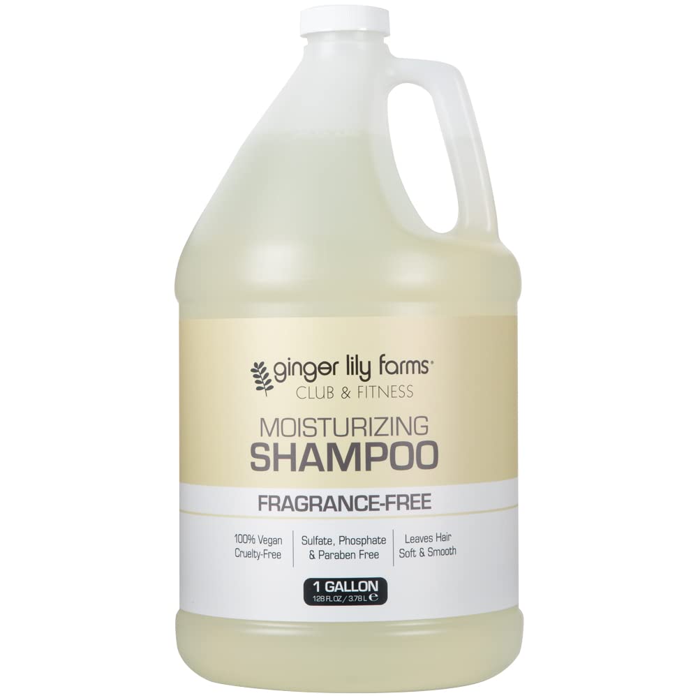 Ginger Lily Farms Club & Fitness shampoo bottle front view, fragrance-free for sensitive skin.