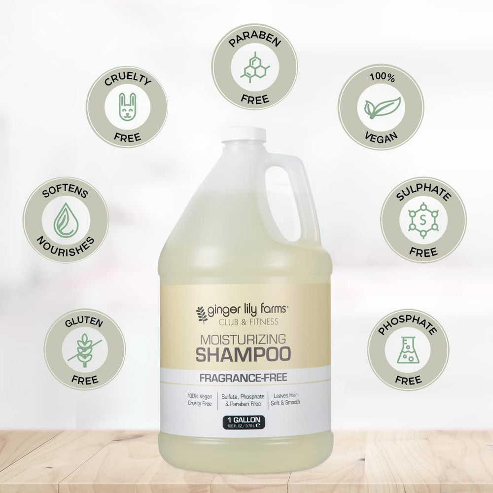 Ginger Lily Farms Club & Fitness shampoo in gym refill setting for locker rooms.