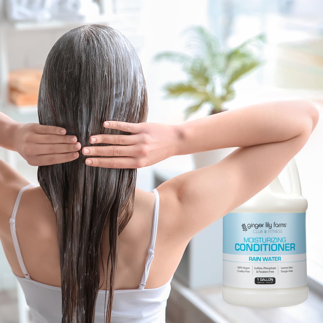Shower dispensers in gym using Ginger Lily Farms refill program