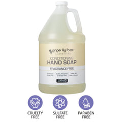 Ginger Lily Farms gallon refill packaging emphasizes eco-friendly disposal and reduced plastic.