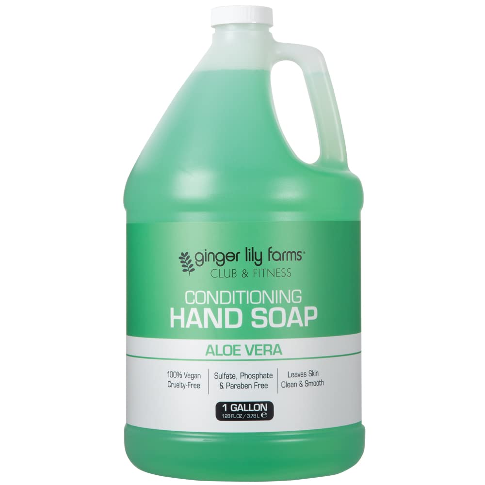 Ginger Lily Farms hand soap refill bottle pour shows easy refilling and mess-free use.