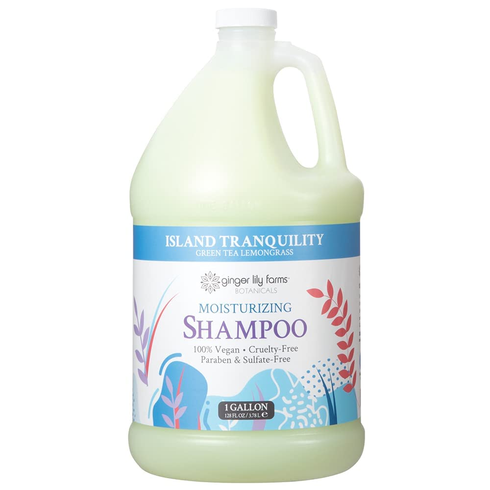 Ginger Lily Farms Island Tranquility shampoo lather promoting lasting moisture.