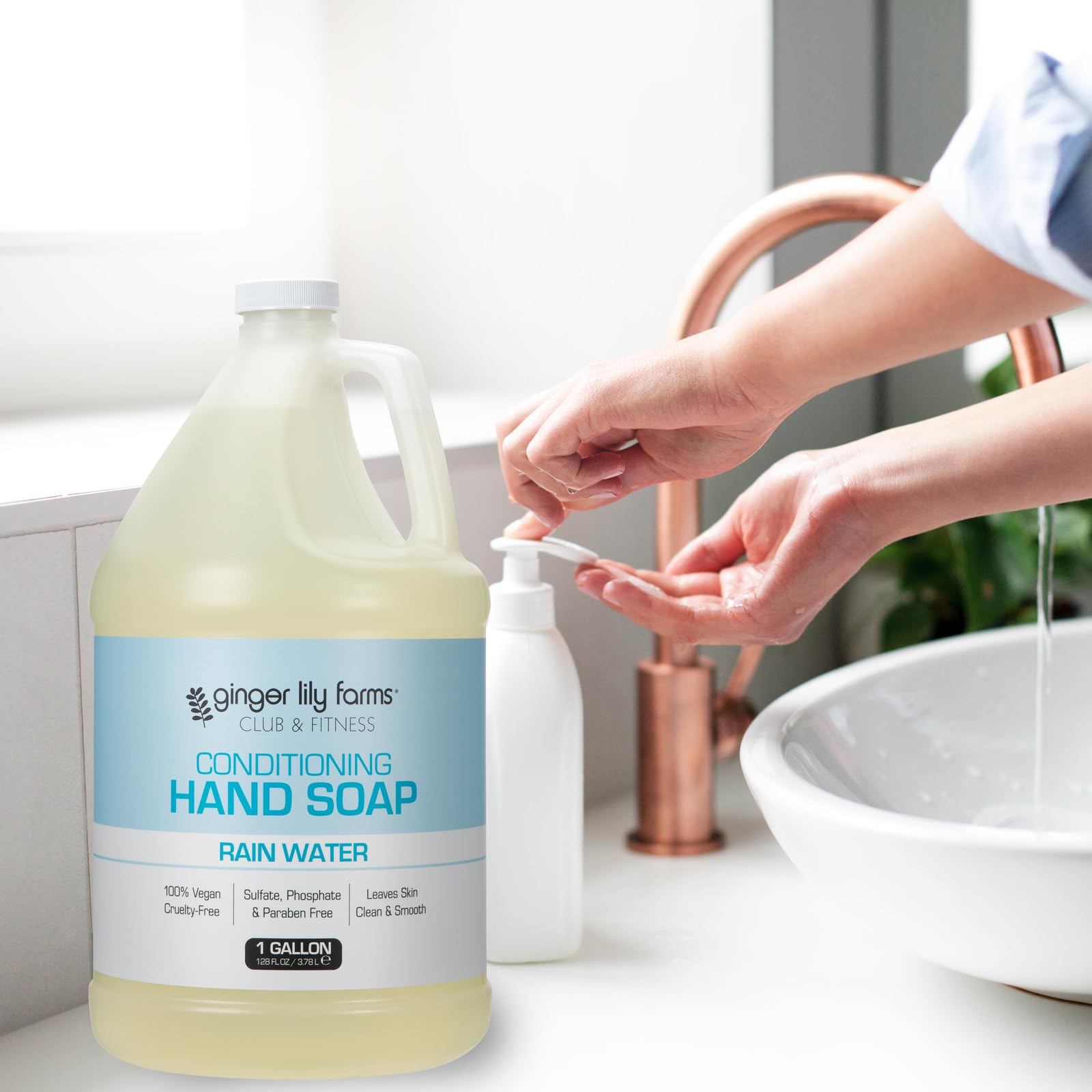 Ginger Lily Farms locker room use promotes economical eco-friendly refills.