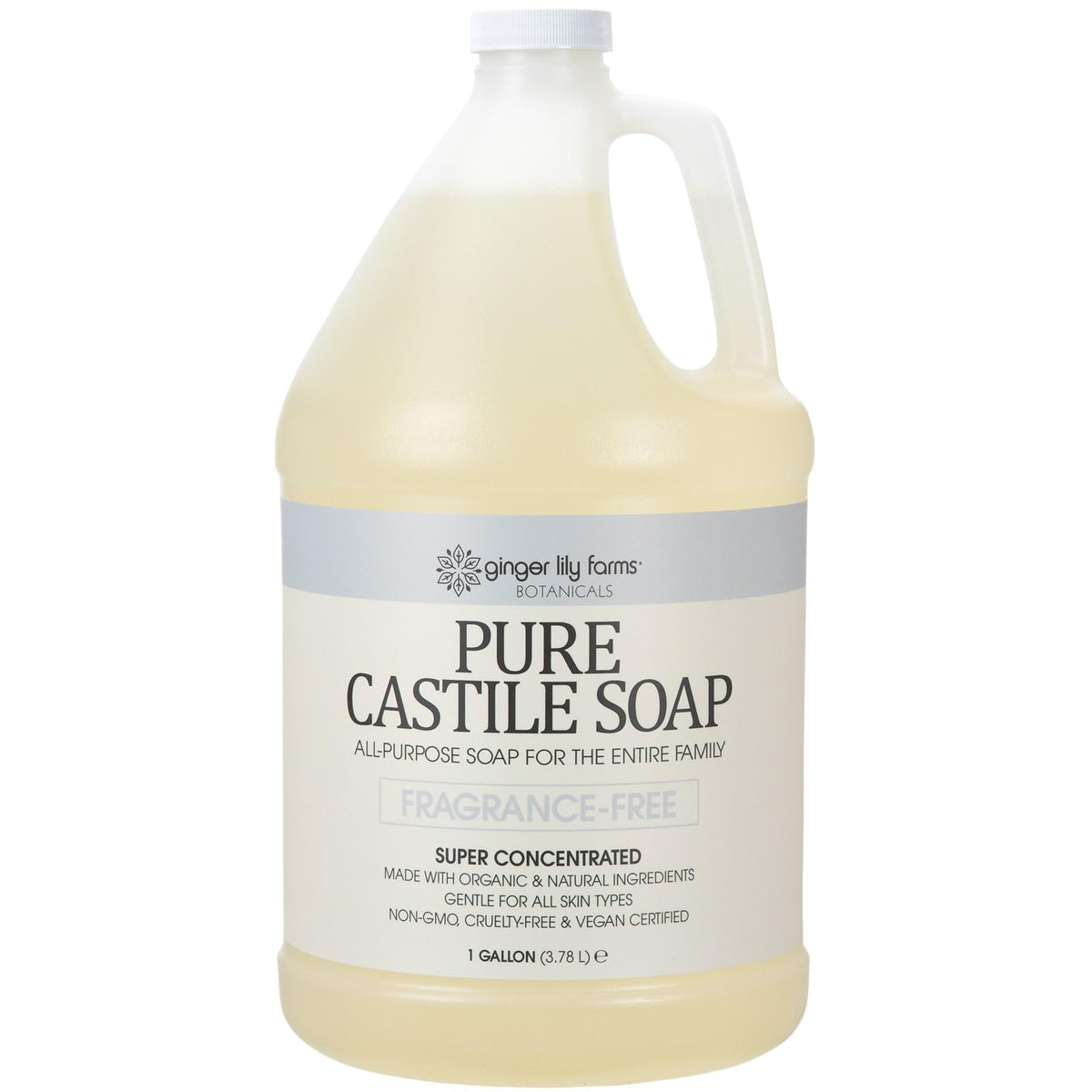 Ginger Lily Farms Pure Castile Refill 1gal shown for easy all-purpose cleaning.