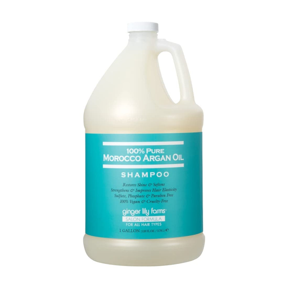 Ginger Lily Farms Argan Shampoo back label, vegan and toxin-free cleansing for sensitive scalps