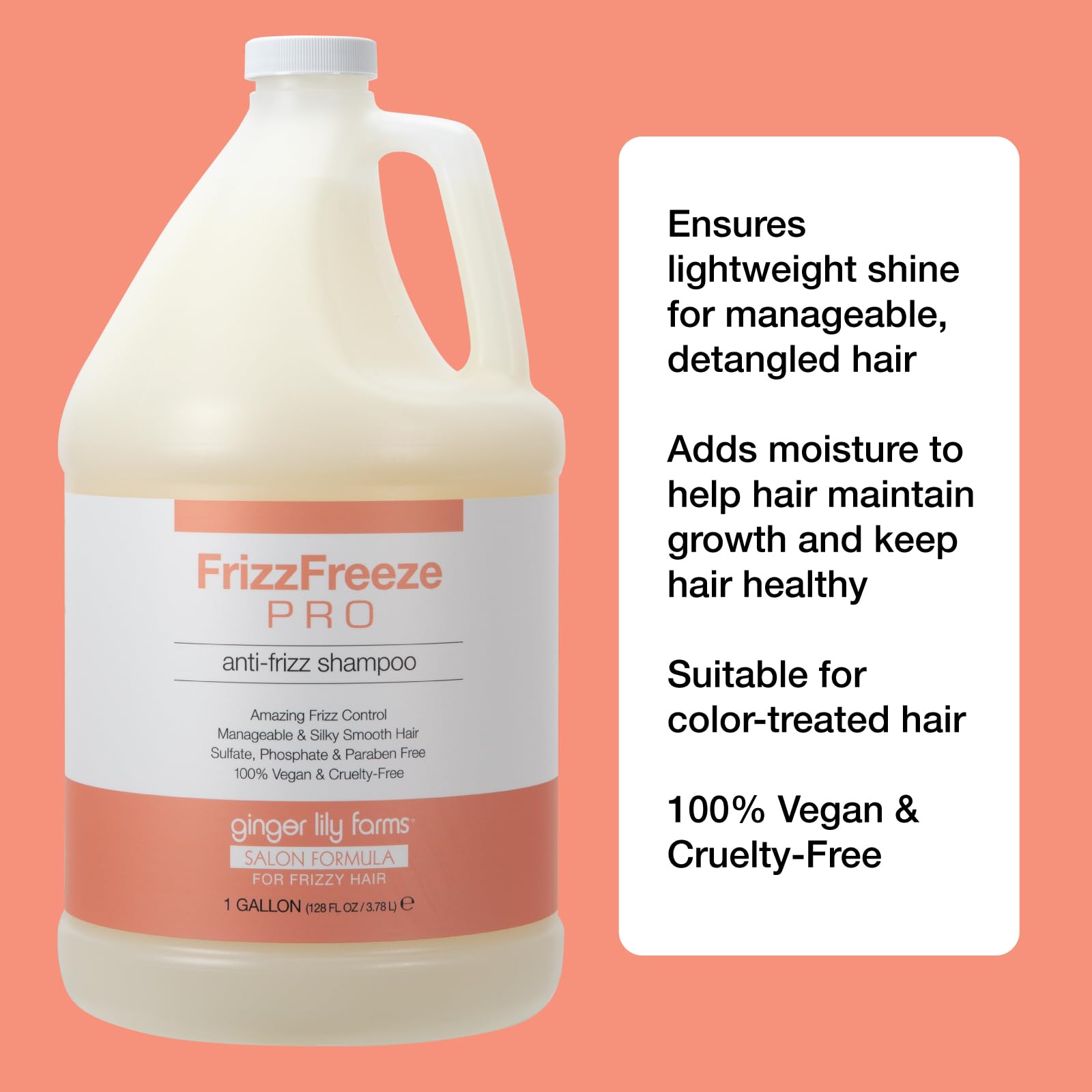 Ginger Lily Farms FrizzFreeze Pro ingredients featuring Shea Butter and oils.
