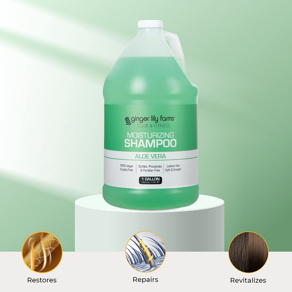 Ginger Lily Farms shampoo in a locker room setting for commercial use