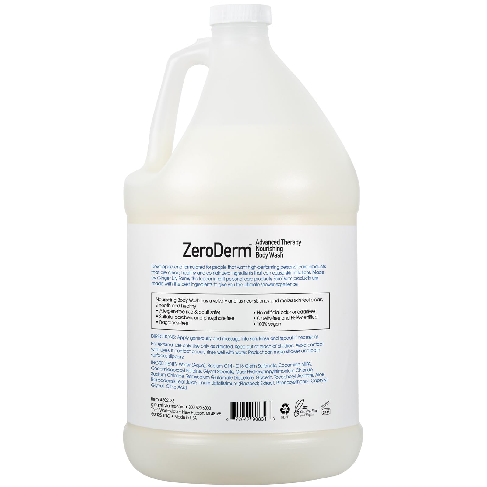Close-up of ZeroDerm bottle showing rich, gentle lather for daily cleansing