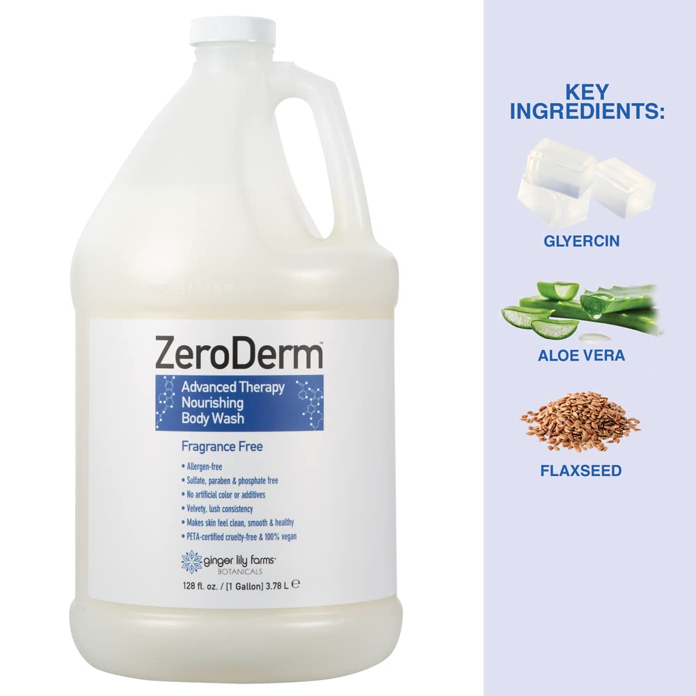 Ginger Lily Farms Zeroderm one-gallon refill pack ready for bulk bathroom refills.