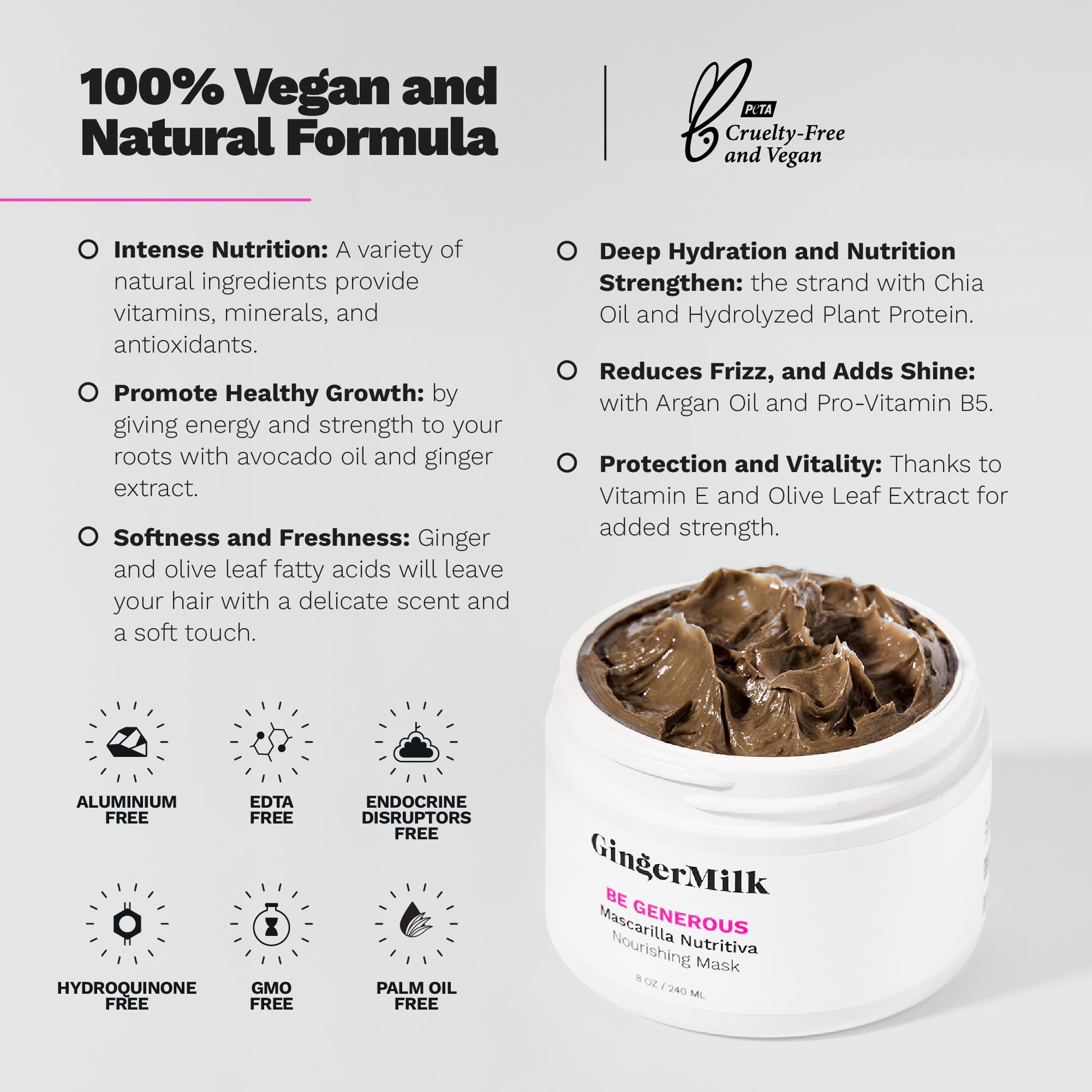 8 oz jar of Ginger Milk Deep Repair Hair Mask ready for deep conditioning sessions