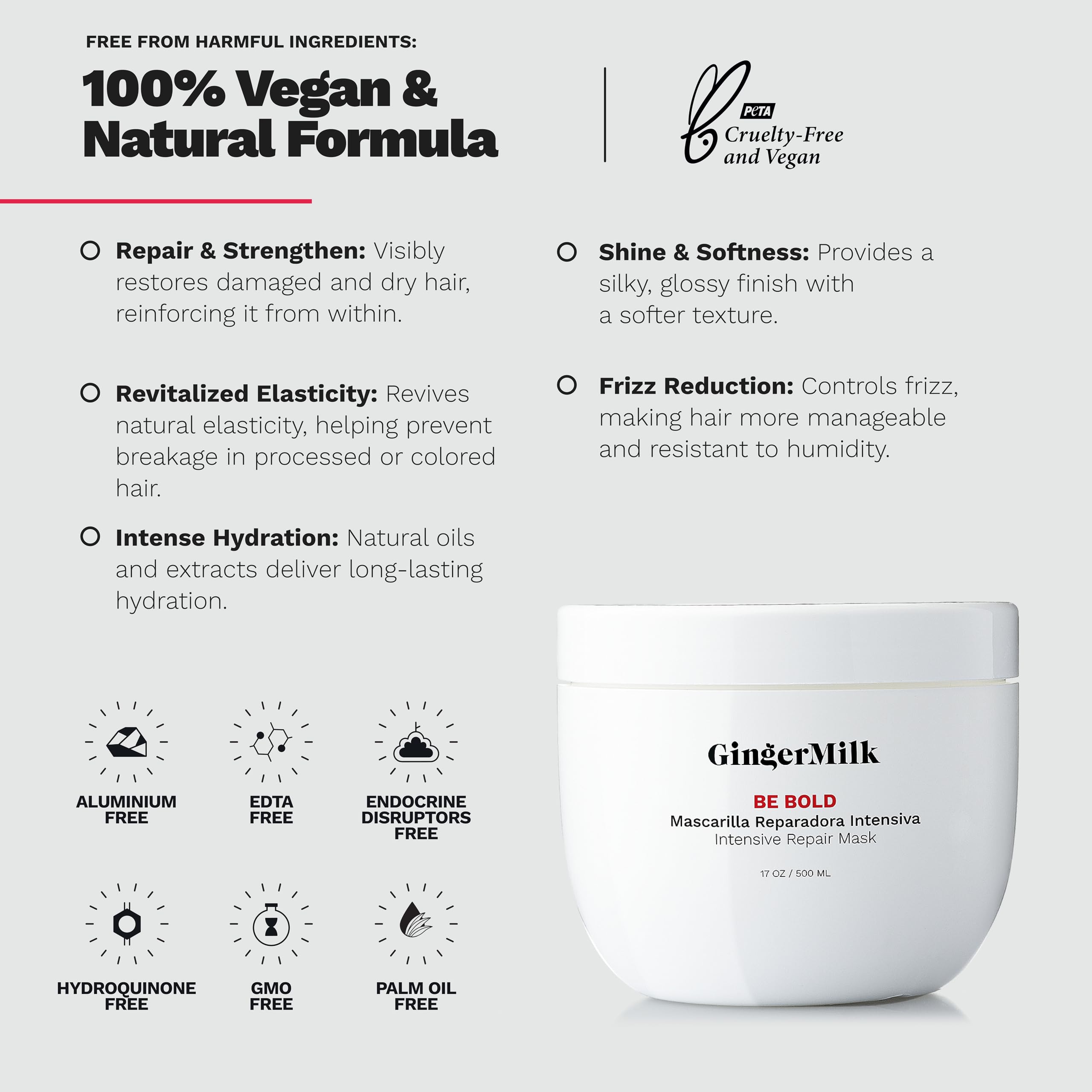 Ginger Milk Natural Care Intensive Repair ingredients label and bottle.