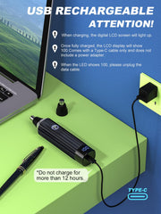 Ginity digital LED screen monitors battery during grooming sessions.