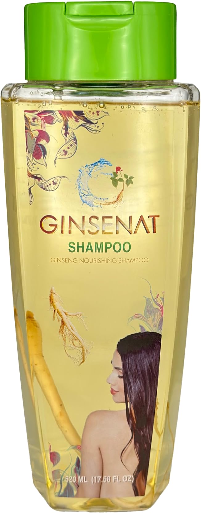 Ginsenat Organic Shampoo ginseng close-up emphasizing deep cleansing and root nourishment