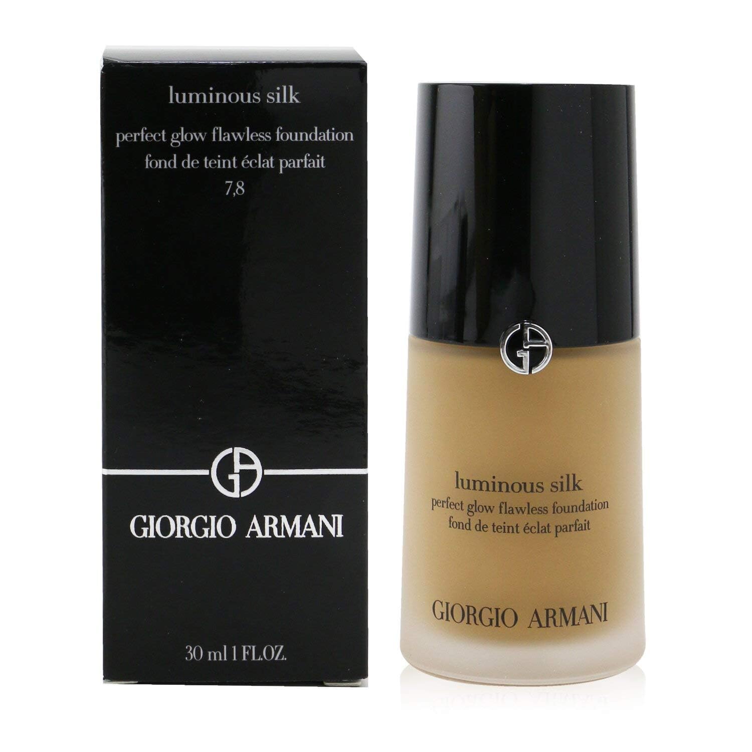 Giorgio Armani Luminous Silk swatches in tan olive for versatile warm undertones.