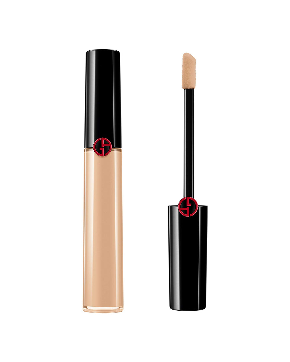 Giorgio Armani Power Fabric Concealer #4 close-up for matte finish and buildable coverage.