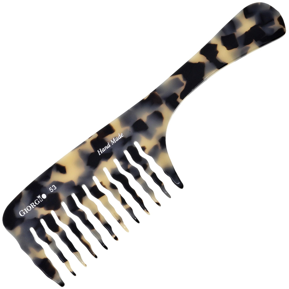 Giorgio G53 wide-tooth detangler for curly hair glides smoothly, reducing snags.