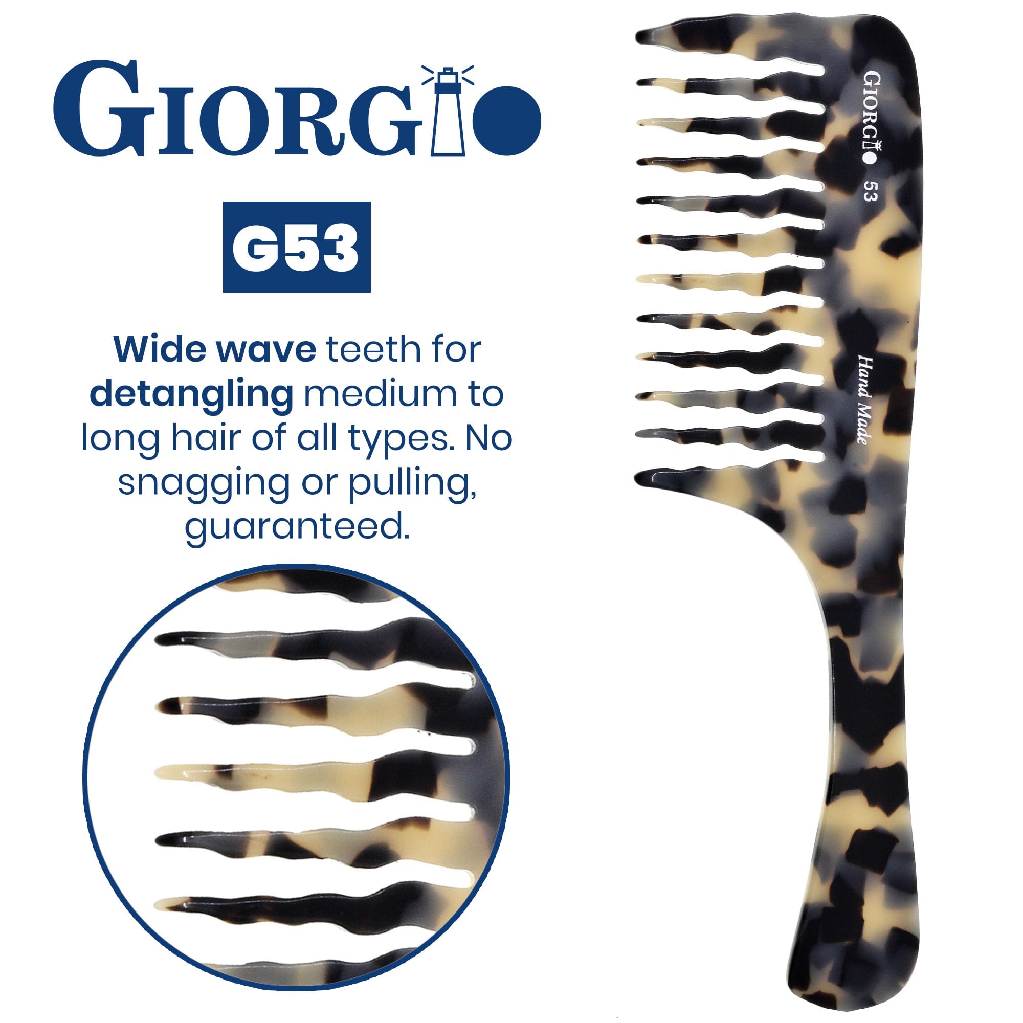 Giorgio G53 wide-tooth detangler designed for long, thick hair.