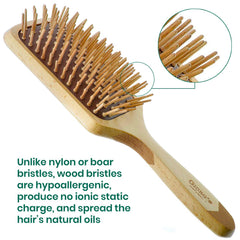 Giorgio wooden bristle close-up shows smooth, snag-free detangling on thick hair